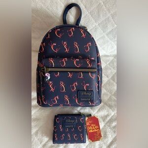 Loungefly Disney Mulan Mushu Mini Backpack and Matching Wallet NWT